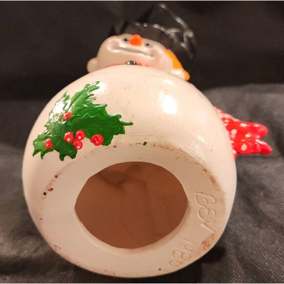 Vintage Ceramic Snowman Figurine With Polka Dot Scarf  Top Hat Decoration - Picture 8 of 12